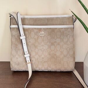 Coach Beige and White Signature Crossbody Bag